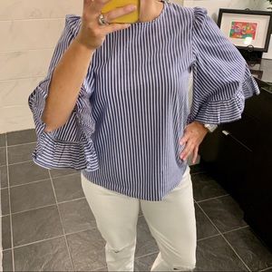 DONATED Blue/white striped blouse / Sz L